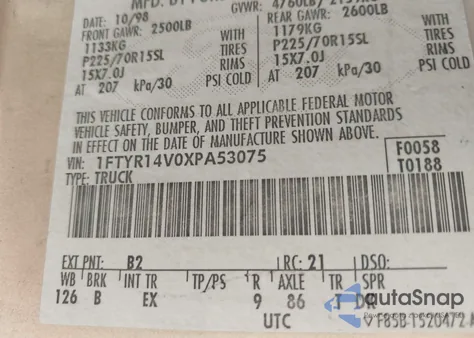 1999 Ford Ranger Xl/Xlt z USA, uszkodzony, nr VIN 1FTYR14V0XPA53075